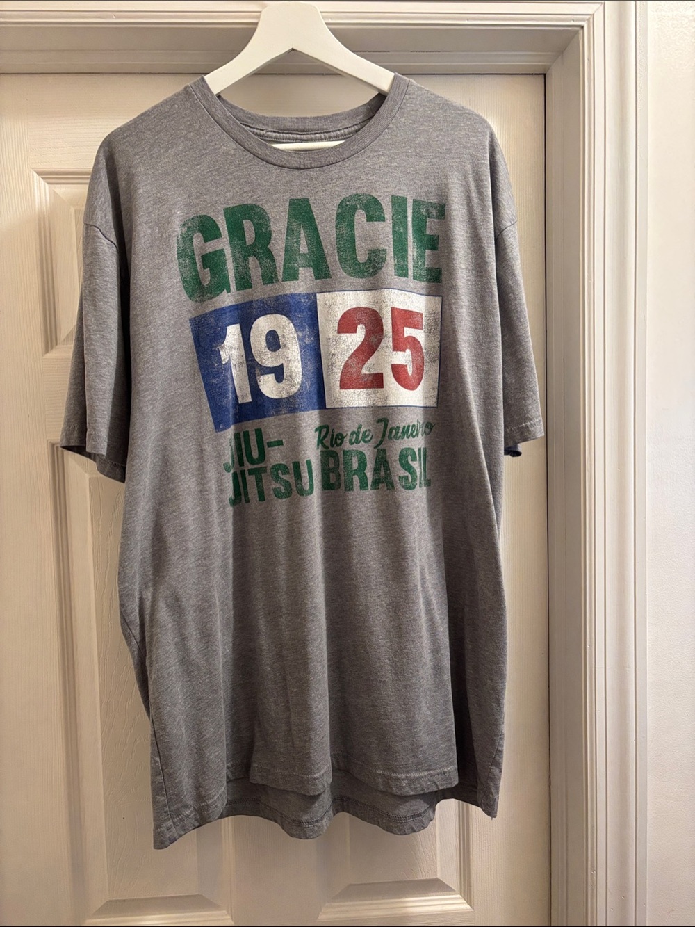 Gracie Jiu Jitsu Gray Short Sleeve Tee with Green Blue Red Graphic